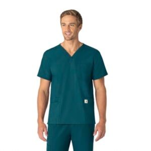 NWT Carhartt C15013 Unisex V-Neck 6-Pocket Scrub Top, Caribbean Blue